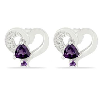 BUY NATURAL AMETHYST GEMSTONE HEART EARRINGS IN 925 SILVER